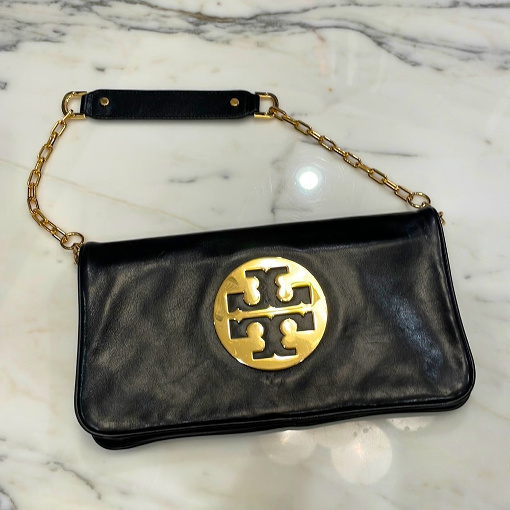 Tory Burch black leather Reva clutch